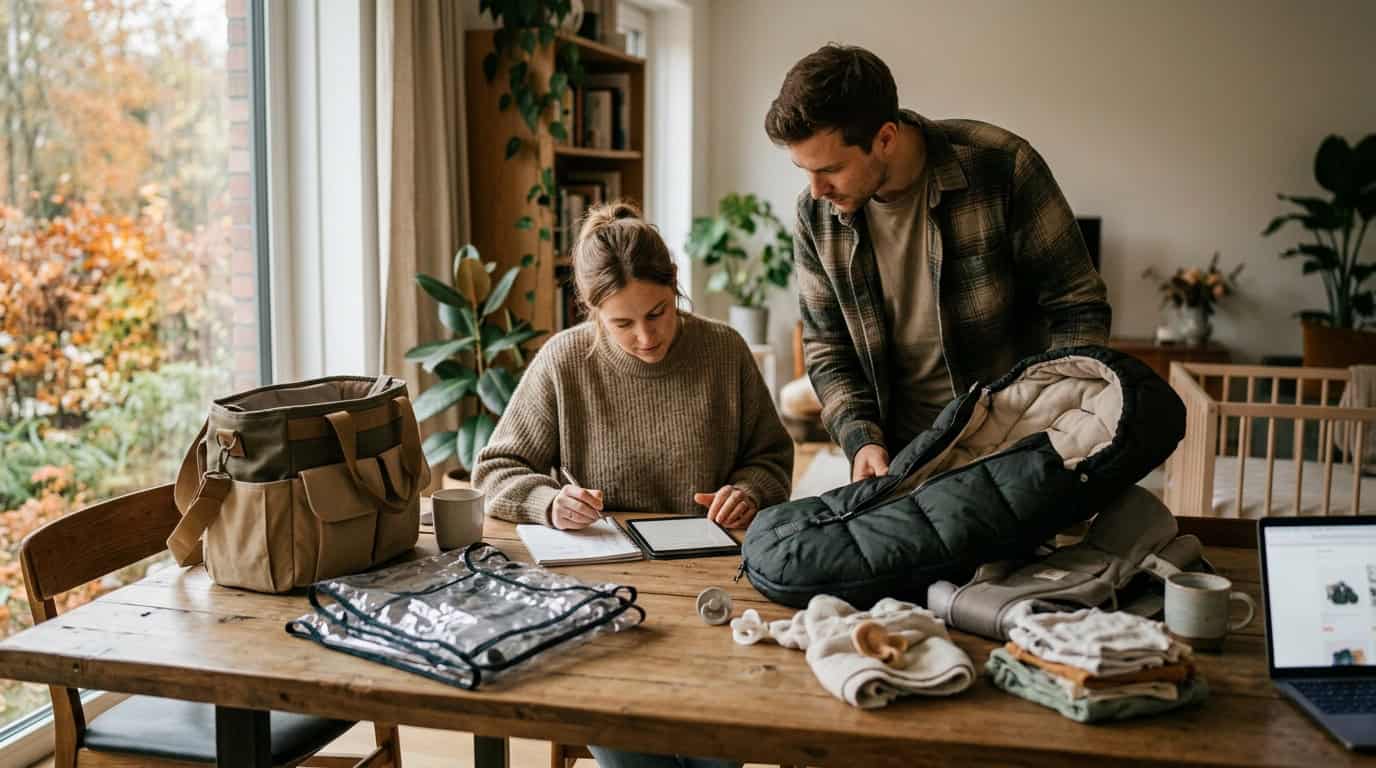 Padres planificando compras para bebé durante el Black Friday